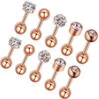 Stainless Steel Ear Piercing Jewelry, with Rhinestone, 10 pieces & fashion jewelry & Unisex 
