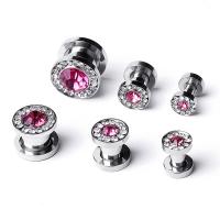 Stainless Steel Piercing Tunnel, with Cubic Zirconia, fashion jewelry & Unisex pink 