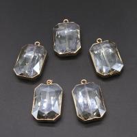 Crystal Brass Pendants, with Brass, Rectangle, plated, DIY, Crystal Clear, 38*24*11mm Approx 1mm 
