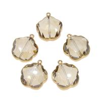 Crystal Brass Pendants, with Brass, Flower, plated, DIY & faceted, Crystal Clear, 27*23*12mm Approx 1mm 