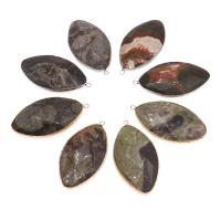 Agate Brass Pendants, Leaf, plated, DIY & faceted, mixed colors, 60*32*12mm Approx 1mm 