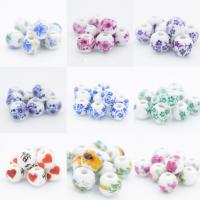 Kunstdruck Porzellan Perlen, Weiße Porzellan, rund, DIY & verschiedene Stile für Wahl, keine, 10mm, verkauft von PC