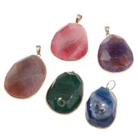 Agate Brass Pendants, with Brass, plated, DIY & faceted, mixed colors, 53*39*12mm Approx 1mm 