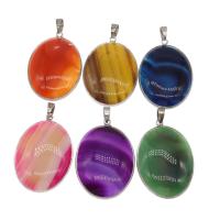 Agate Brass Pendants, with Brass, Flat Oval, plated, DIY, mixed colors, 45*31*7mm Approx 6mm 