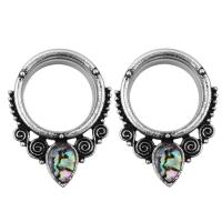 Fashion Piercing Tunnel, Stainless Steel, with Abalone Shell, vintage & Unisex & blacken 