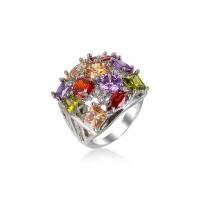 Cubic Zirconia Micro Pave Brass Finger Ring, silver color plated & micro pave cubic zirconia & for woman, multi-colored 