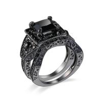Cubic Zirconia Micro Pave Brass Finger Ring, with Crystal, gold black plated & micro pave cubic zirconia & for woman, black 