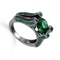 Cubic Zircon Brass Finger Ring, with Cubic Zirconia, gun black plated & for woman, green 