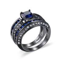 Cubic Zirconia Micro Pave Brass Finger Ring, gun black plated & for woman, blue 