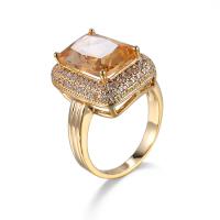 Cubic Zircon Brass Finger Ring, with Cubic Zirconia, gold color plated, for woman 