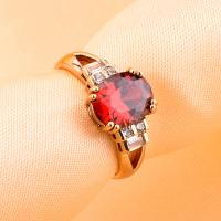 Cubic Zircon Brass Finger Ring, with Cubic Zirconia, gold color plated & for woman, red 