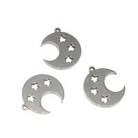Stainless Steel Pendants, Moon, plated, DIY, silver color, 14*12*1mm 
