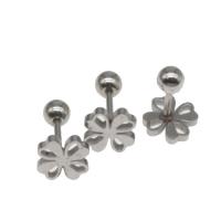 Stainless Steel Ear Piercing Jewelry, Four Leaf Clover, plated, DIY, silver color, 12*7mm 
