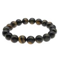 Tiger Eye Stone Bracelets, Round, polished, fashion jewelry, black 