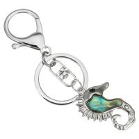 Brass Key Chain, Seahorse, plated, durable & hardwearing & with cubic zirconia 