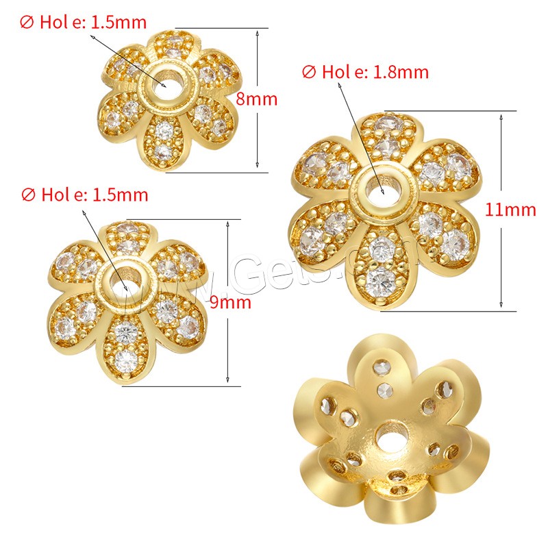 Brass Bead Cap, Flower, plated, different size for choice & micro pave cubic zirconia, more colors for choice, Sold By PC