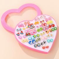 Polymer Clay Stud Earring Set, with Plastic Box, Heart & for woman 