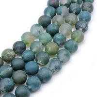 Perles en pierre d'agate mousse naturelle, Rond, DIY & normes différentes pour le choix & givré, bleu, Vendu par brin