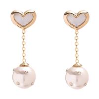 Zinc Alloy Drop Earring, with 925 Sterling Silver & Plastic Pearl, gold color plated, for woman & with rhinestone, white 