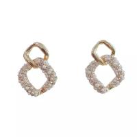 Zinc Alloy Drop Earring, with 925 Sterling Silver & Plastic Pearl, gold color plated, for woman & with rhinestone, white 