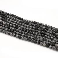 Schneeflocke Obsidian Perlen, rund, poliert, DIY & verschiedene Größen vorhanden, schwarz, Länge:38 cm, verkauft von Strang