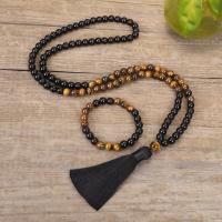 Fashion Sweater Chain Necklace, Tiger Eye, with Nylon, plated, fashion jewelry & Unisex 160mm .85 Inch 