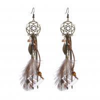 Dream Catcher Earring, Zinc Alloy, with Feather, vintage & fashion jewelry, coffee color 