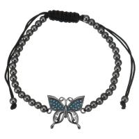 Cubic Zirconia Micro Pave Brass Bracelet, with Polyester Cord, Butterfly, gun black plated, Adjustable & micro pave cubic zirconia & for woman 4mm Approx 6-11 Inch 