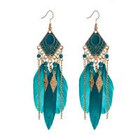 Fashion Feather Earring , Zinc Alloy, with Feather, vintage & fashion jewelry 80mm 