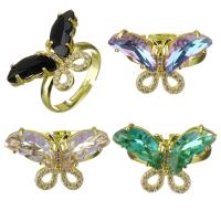 Cubic Zircon Brass Finger Ring, Butterfly, plated, fashion jewelry & DIY & for woman & with cubic zirconia 15mm 