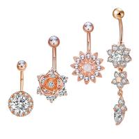 Brass Belly Ring, plated, 4 pieces & micro pave cubic zirconia & for woman 