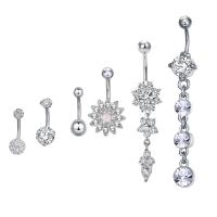 Brass Belly Ring, plated, 6 pieces & micro pave cubic zirconia & for woman 