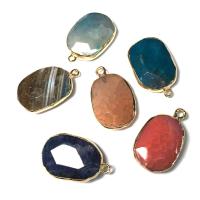 Agate Brass Pendants, Gemstone, with Brass, gold color plated, DIY 