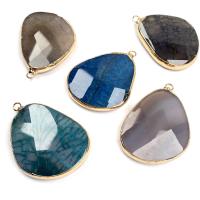 Agate Brass Pendants, Natural Stone, with Brass, gold color plated, DIY 