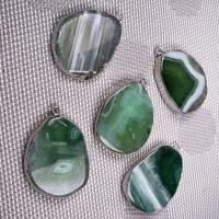 Green Agate Pendant, irregular, silver color plated, DIY, green 
