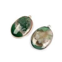 Green Agate Pendant, with Brass, Oval, silver color plated, DIY 