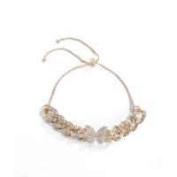 Zinc Alloy Rhinestone Bracelets, with brass chain, plated, Adjustable & for woman & with rhinestone Approx 4.2-13 Inch 