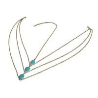 Zinc Alloy Head Chain, with Natural Turquoise, gold color plated, for woman Inch 