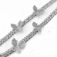 Fashion Necklace Jewelry, Aluminum Alloy, Butterfly, plated  & micro pave cubic zirconia 