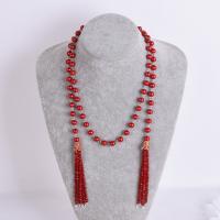 Fashion Sweater Chain Necklace, Plastic Pearl, Round, wedding gift & for woman, red, 1135mm 