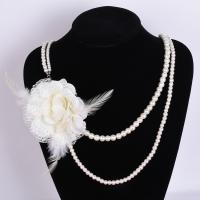 Glass Pearl Sweater Chain Necklace, Flower, fashion jewelry & multilayer & for woman, white, 520mm 