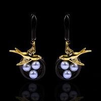 Kupfernickel Hebel Rückseiten Ohrring, mit Kunststoff Perlen, Pistole schwarz plattiert, für Frau, Goldfarbe, 12x35mm, verkauft von Paar