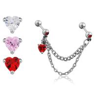 Stainless Steel Ear Piercing Jewelry, Zinc Alloy, with 316L Stainless Steel, plated, micro pave cubic zirconia 6mm,4mm 