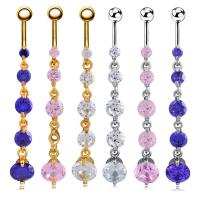 Stainless Steel Belly Ring, Zinc Alloy, with 316L Stainless Steel, plated, micro pave cubic zirconia 40mm 
