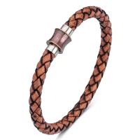 Men Bracelet, Microfiber PU, with Stainless Steel, fashion jewelry, brown 