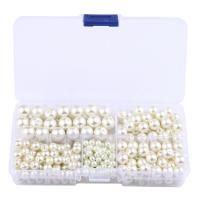 Glass Pearl Beads, with Plastic Box, Rectangle, stoving varnish, DIY, white 