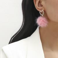 Fluffy Pom Pom Earrings, Zinc Alloy, plated, fashion jewelry & for woman & with rhinestone 