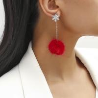 Fluffy Pom Pom Earrings, Zinc Alloy, plated, fashion jewelry & for woman & with rhinestone 