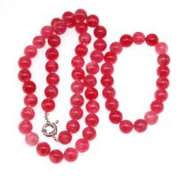 Jade Red Jewelry Set, bracelet & necklace, Round, polished, 2 pieces & fashion jewelry, olive, 10*10mm 