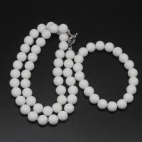 White Porcelain Jewelry Set, bracelet & necklace, Round, polished, 2 pieces & fashion jewelry, white, 10*10mm cm 